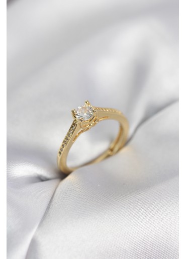 Erb Tek Taş Gold Renk Zirkon Taşlı Model Kadın Yüzük