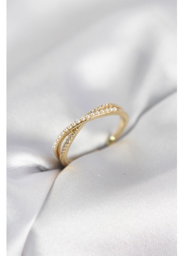 Erb İncili Ve Zirkon Taşlı Gold Renk Kadın Yüzük