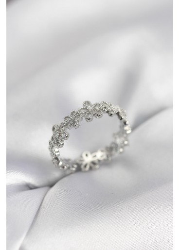 Erb Gümüş Renk Sıralı Çiçek Model Zirkon Taşlı Kadın Yüzük