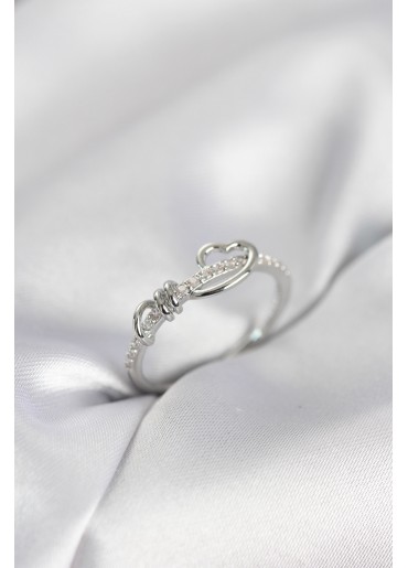 Erb Sarmal Kalp Model Zirkon Taşlı Gümüş Renk Kadın Yüzük