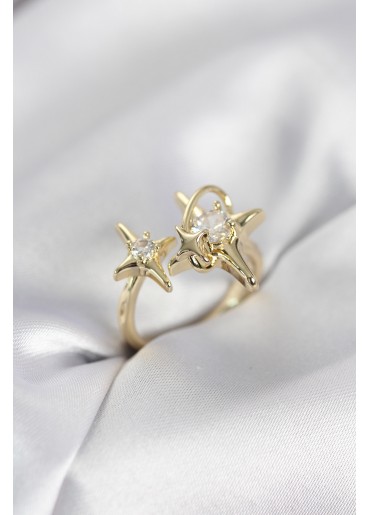 Erb Gold Renk Kutup Yıldızı Model Zirkon Taşlı Kadın Yüzük