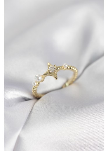 Erb Minimal Kutup Yıldızı Model Zirkon Taşlı Gold Renk Kadın Yüzük