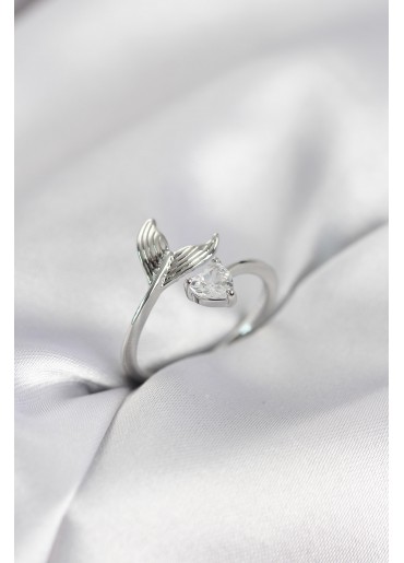 Erb Balık Kuyruğu Model Gümüş Renk Zirkon Taşlı Kadın Yüzük