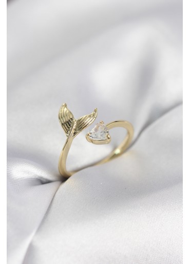 Erb Balık Kuyruğu Model Gold Renk Zirkon Taşlı Kadın Yüzük