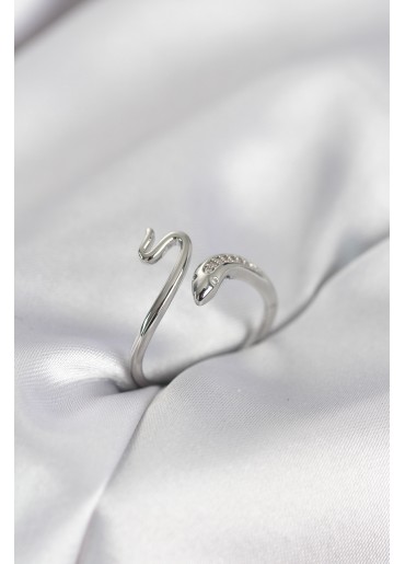 Erb Gümüş Renk Yılan Model Zirkon Taşlı Kadın Yüzük