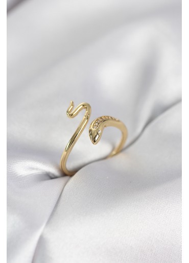 Erb Gold Renk Yılan Model Zirkon Taşlı Kadın Yüzük