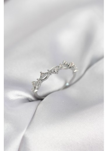 Erb Zirkon Taşlı Pirinç Gümüş Renk Kadın Yüzük