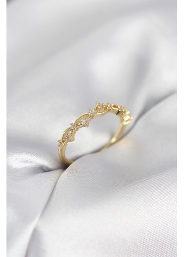 Erb Zirkon Taşlı Pirinç Gold Renk Kadın Yüzük