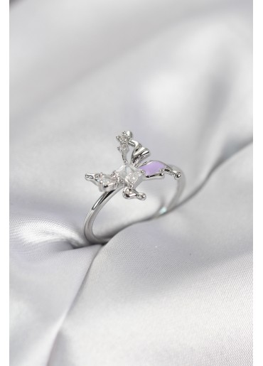 Erb Gümüş Renk Kelebek Model Zirkon Taşlı Kadın Yüzük