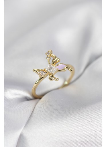 Erb Gold Renk Kelebek Model Zirkon Taşlı Kadın Yüzük