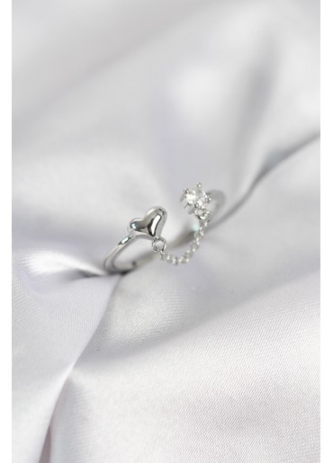 Erb Zincir Sallantılı Kalp Model Gümüş Renk Kadın Yüzük