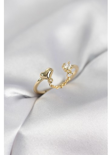 Erb Zincir Sallantılı Kalp Model Gold Renk Kadın Yüzük