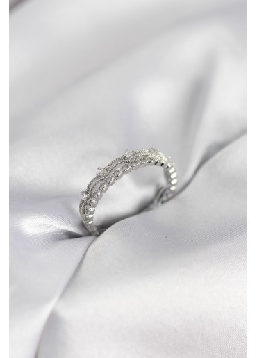 Erb Gümüş Renk Motif Desenli Zirkon Taşlı Kadın Yüzük