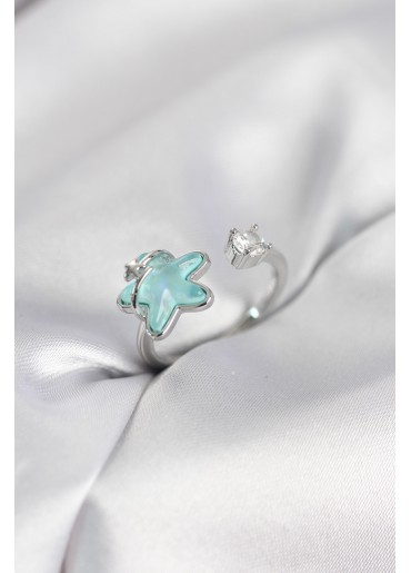 Erb Gümüş Renk Turkuaz Yıldız Model Kadın Yüzük