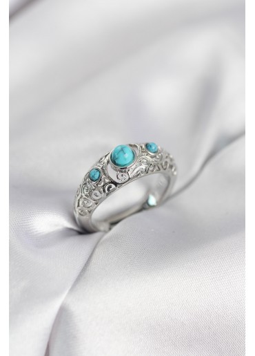 Erb Vintage Model Mavi Taşlı Gümüş Renk Kadın Yüzük