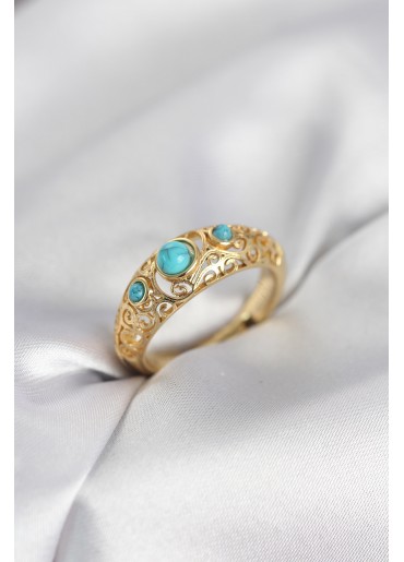 Erb Vintage Model Mavi Taşlı Gold Renk Kadın Yüzük