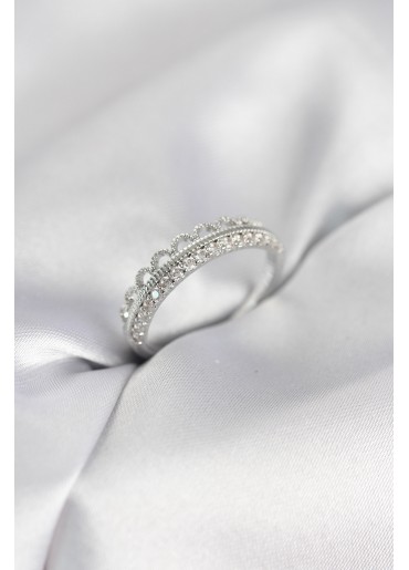 Erb Motif Desenli Gümüş Renk Zirkon Taşlı Kadın Yüzük