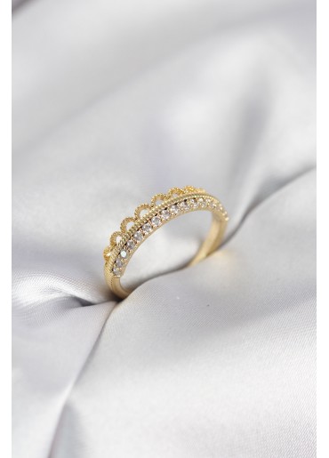 Erb Motif Desenli Gold Renk Zirkon Taşlı Kadın Yüzük