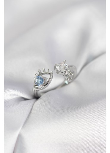 Erb Gözyaşı Model Gümüş Renk Zirkon Taşlı Kadın Yüzük