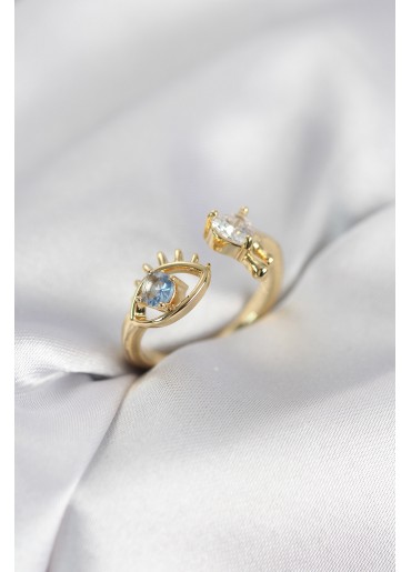 Erb Gözyaşı Model Gold Renk Zirkon Taşlı Kadın Yüzük