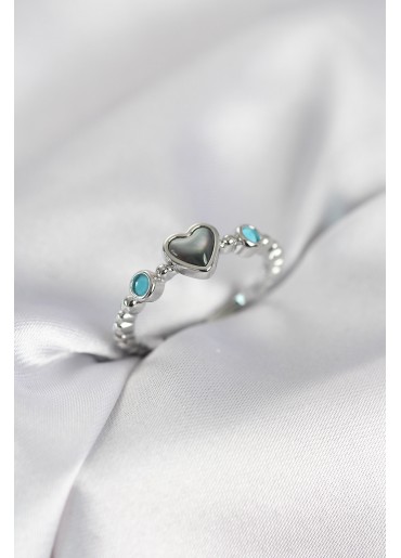 Erb Gümüş Renk Hematit Taşlı Kadın Yüzük