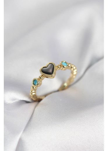 Erb Gold Renk Hematit Taşlı Kadın Yüzük