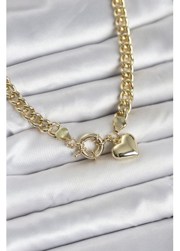 Erb Kalp Detaylı Gold Renk Pirinç Kadın Kolye