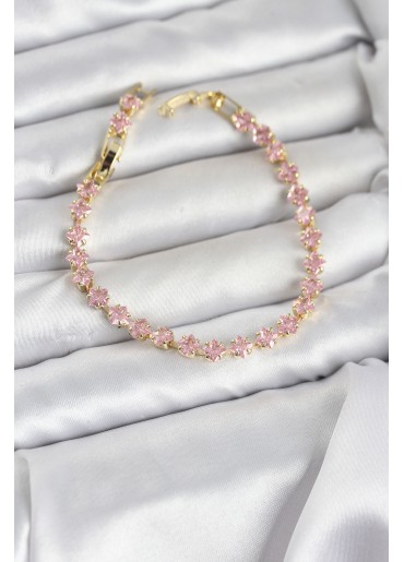 Erb Pembe Kare Zirkon Taşlı Gold Renk Pirinç Su Yolu Kadın Bileklik