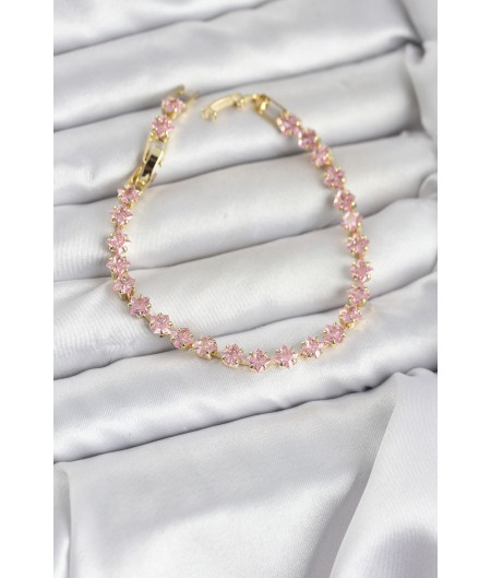Erb Pembe Kare Zirkon Taşlı Gold Renk Pirinç Su Yolu Kadın Bileklik