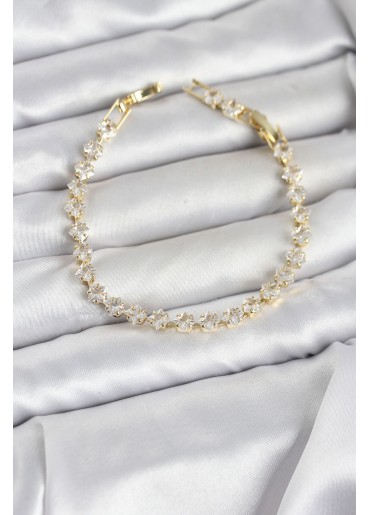 Erb Kare Zirkon Taşlı Gold Renk Pirinç Su Yolu Kadın Bileklik