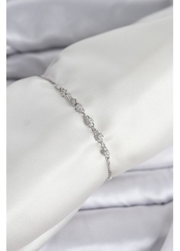 Erb Gümüş Renk Zincir Model Zirkon Taşlı Pirinç Asansörlü Kadın Bileklik