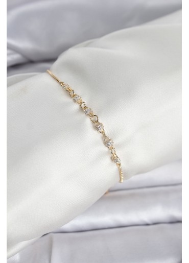 Erb Gold Renk Zincir Model Zirkon Taşlı Pirinç Asansörlü Kadın Bileklik