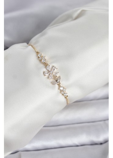 Erb Gold Renk Zirkon Taşlı Papatya Model Asansörlü Kadın Bileklik