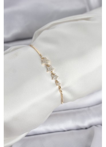 Erb Gold Renk Zirkon Taşlı Yıldız Model Asansörlü Kadın Bileklik