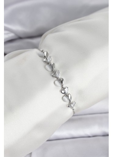 Erb Gümüş Renk Zirkon Taşlı Sıralı Damla Model Asansörlü Kadın Bileklik