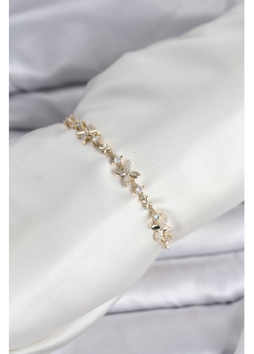 Erb Gold Renk Yonca Model Zirkon Taşlı Asansörlü Kadın Bileklik