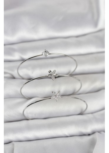 Erb Gümüş Renk Zirkon Taşlı Pirinç 3\'lü Kadın Bileklik Kombini