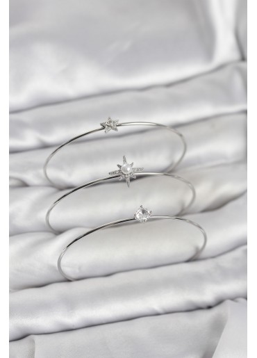 Erb Gümüş Renk Kutup Yıldızı Model Zirkon Taşlı 3\'lü Kadın Bileklik Kombini