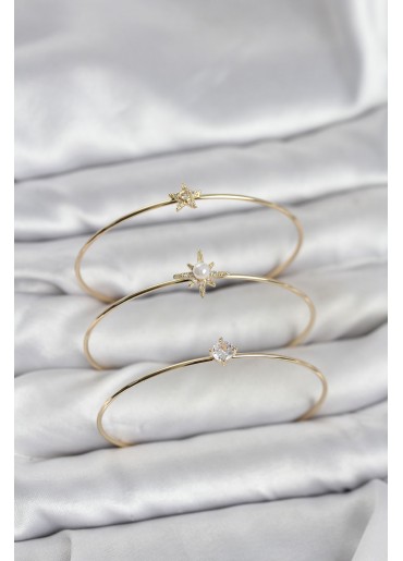 Erb Gold Renk Kutup Yıldızı Model Zirkon Taşlı 3\'lü Kadın Bileklik Kombini