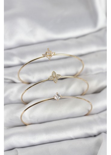 Erb Zirkon Taşlı Gold Renk Yonca Model 3\'lü Kadın Bileklik Kombini
