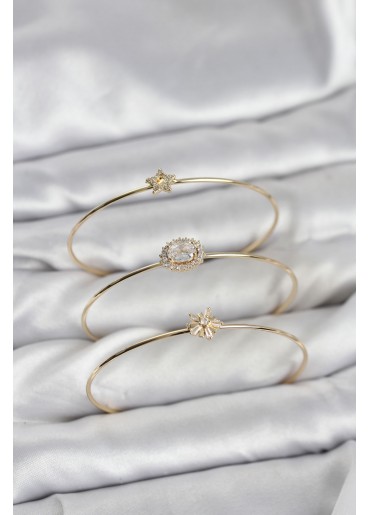 Erb Zirkon Taşlı Gold Renk Tek Taş Model 3\'lü Kadın Bileklik Kombini