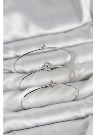 Erb Zirkon Taşlı Gümüş Renk Yonca Tasarım 3\'lü Kadın Bileklik Kombini