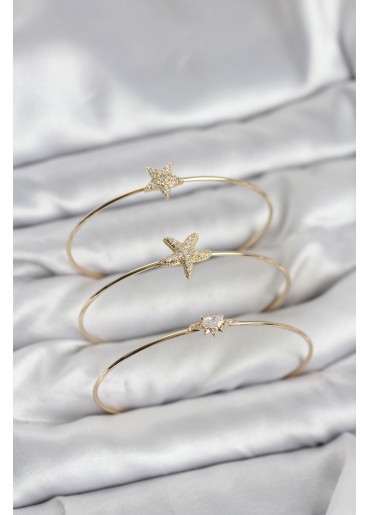Erb Gold Renk Zirkon Taşlı Deniz Yıldızı Model 3\'lü Kadın Bileklik Kombini