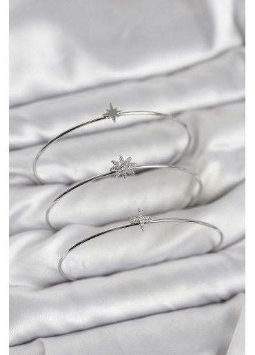 Erb Zirkon Taşlı Kutup Yıldızı Model Gümüş Renk 3\'lü Kadın Bileklik Kombini