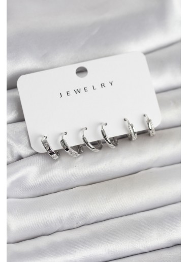 Erb Gümüş Renk Pirinç 3 Çift Kadın Küpe Seti