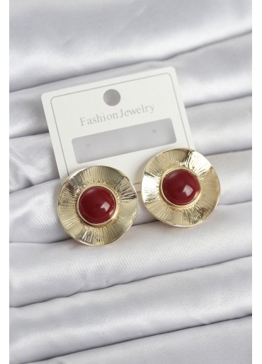 Erb Vintage Model Bordo Gold Renk Pirinç Kadın Küpe