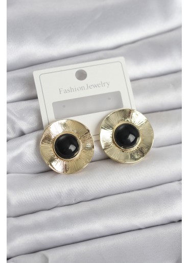 Erb Vintage Model Siyah Gold Renk Pirinç Kadın Küpe
