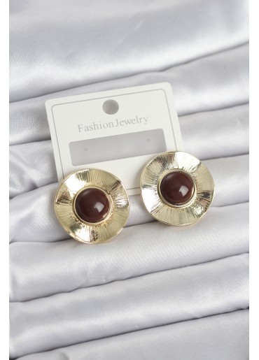 Erb Vintage Model Kahverengi Gold Renk Pirinç Kadın Küpe