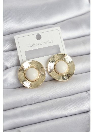 Erb Vintage Model Beyaz Gold Renk Pirinç Kadın Küpe