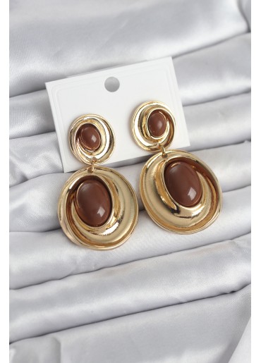 Erb Kahverengi Sallantılı Damla Model Gold Renk Vintage Kadın Küpe